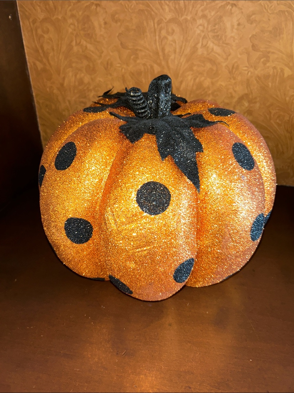 Glitter Polka Dot Pumpkin Holiday Accent - Orange